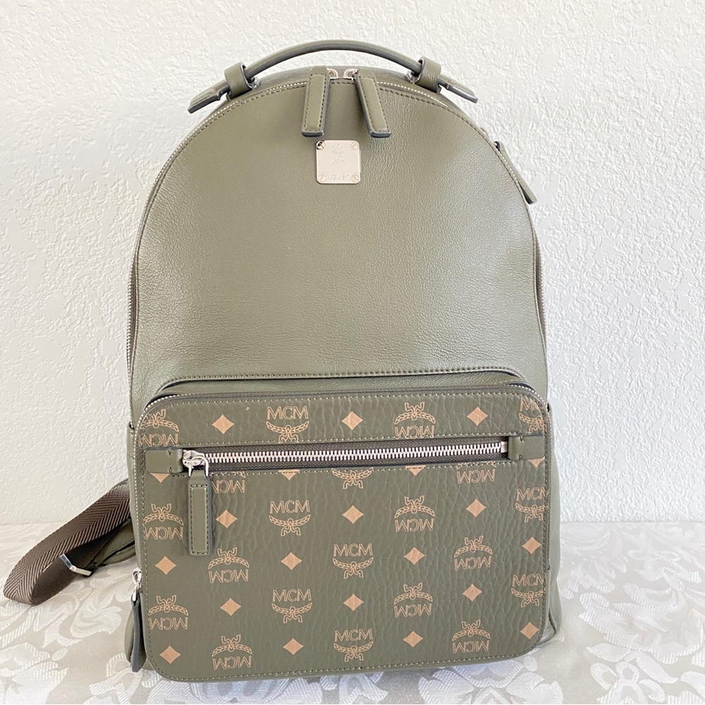 MCM military green Backpack Mixed Leather